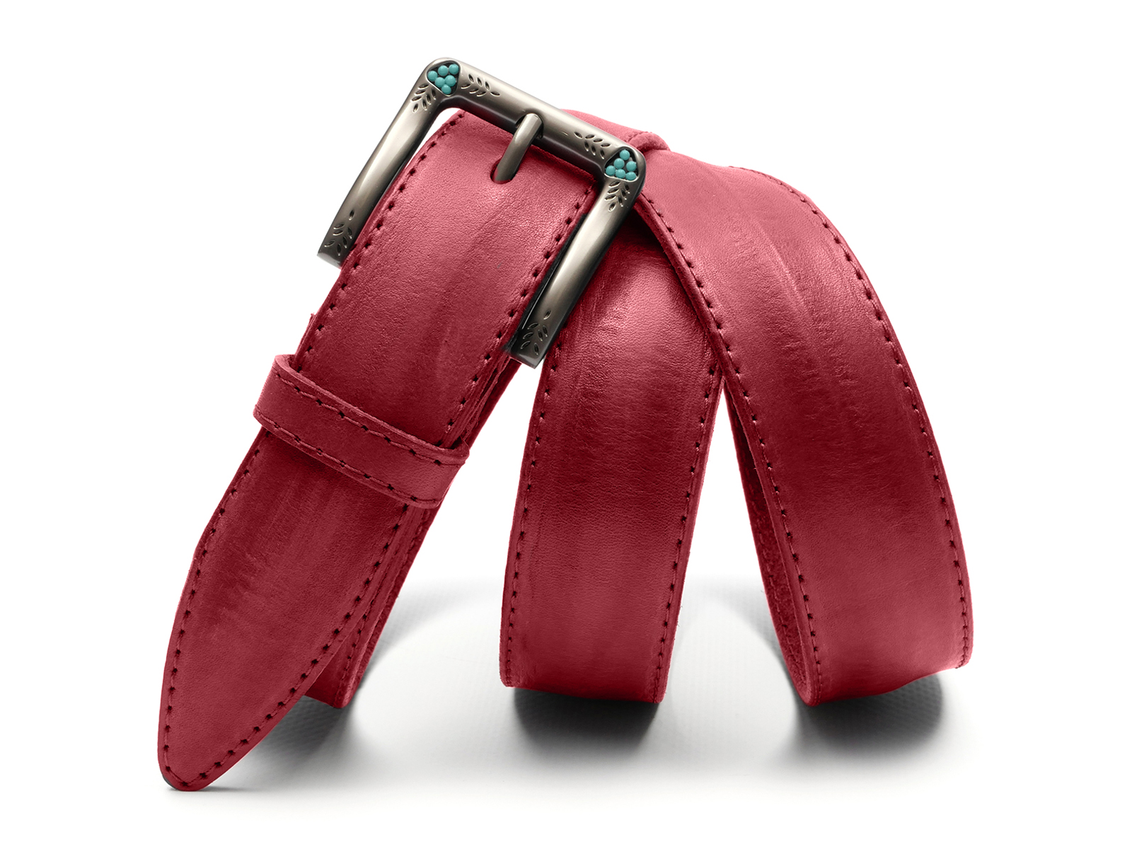 Кожаный красный женский джинсовый ремень B35-2064